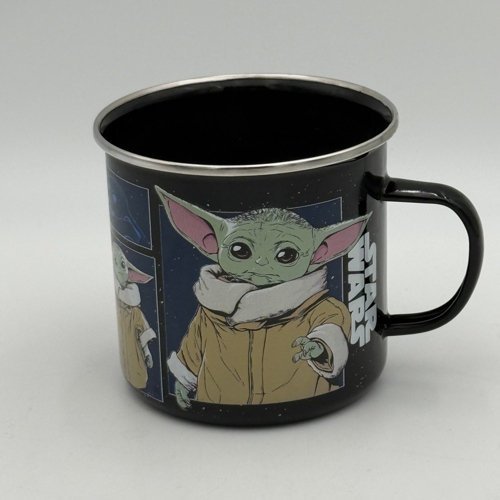 Star Wars The Mandalorian Grogu Enamel Camper Mug Silver Buffalo 21oz Baby Yoda
